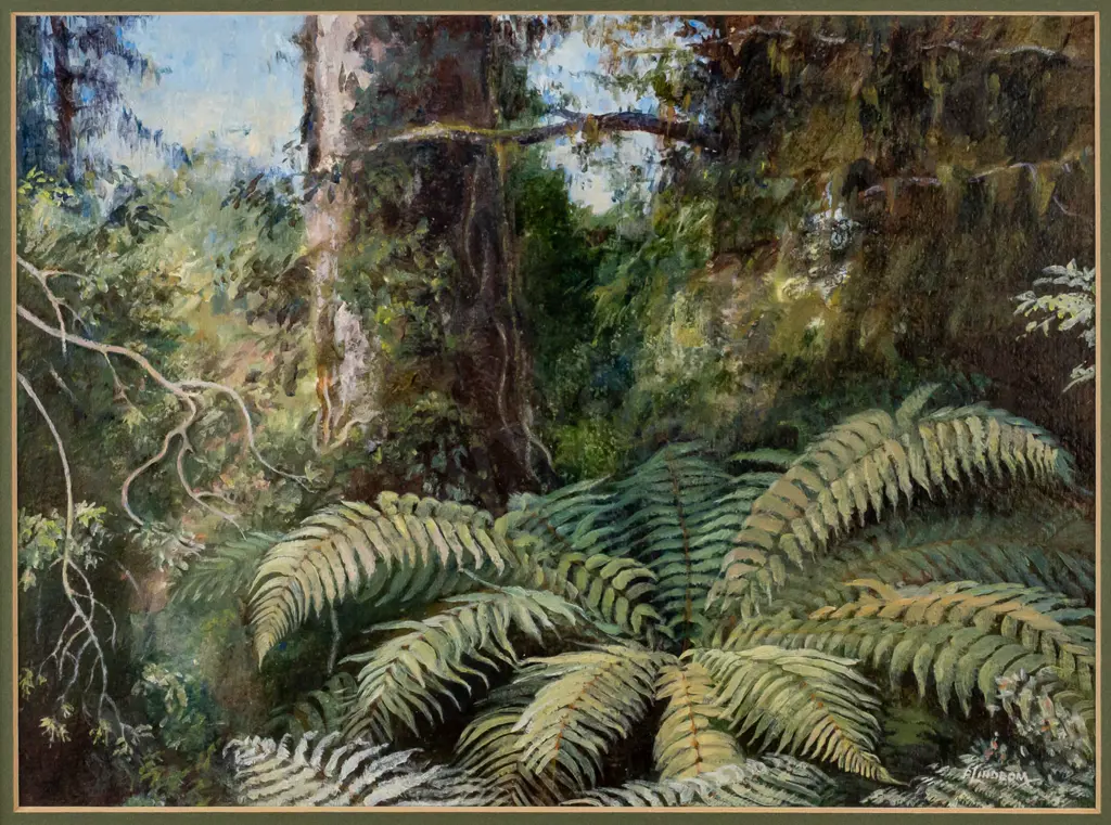 Pat Lindbom - framed acrylic "Native bush at Mitchells near lake  Brumner Westland" H210 W280 Image 1++
