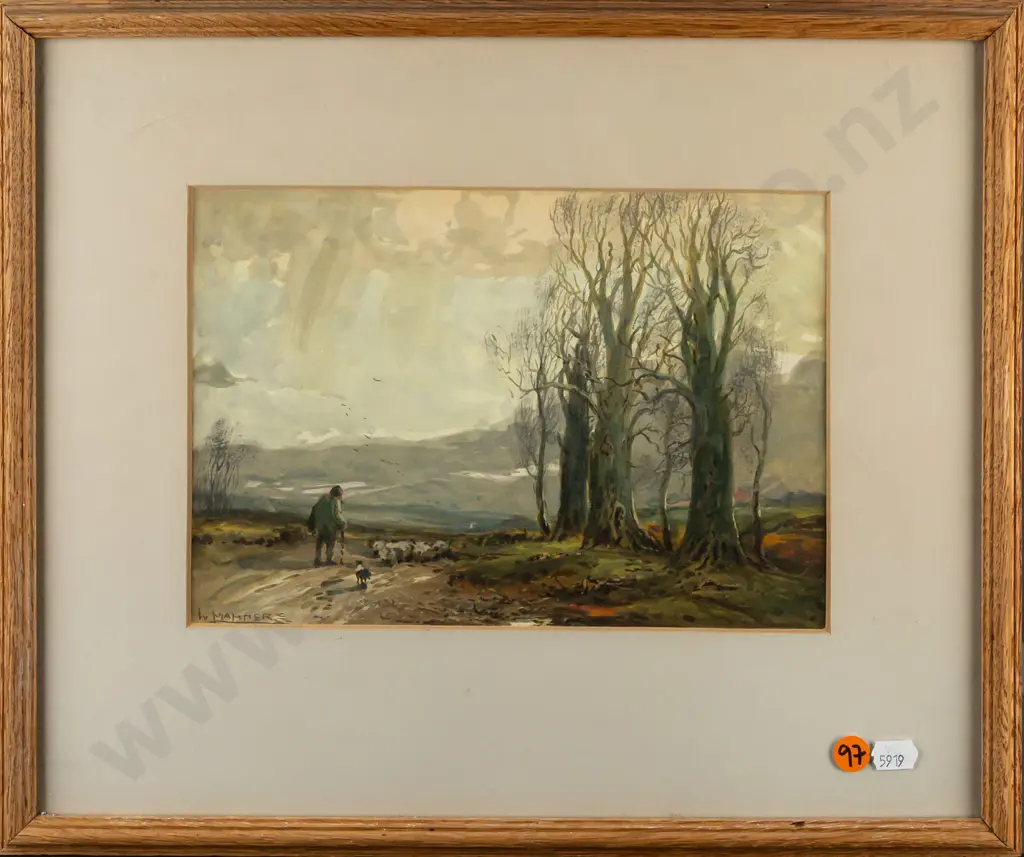 W Manners - framed watercolour "Across the common" H160 W240 Image 1++