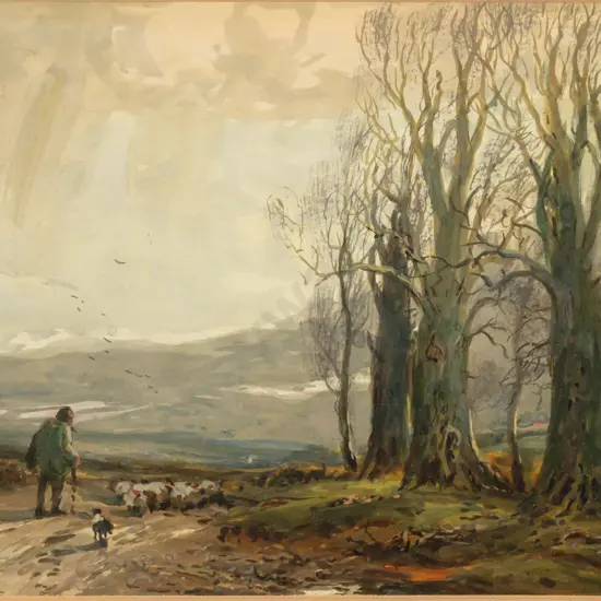 W Manners - framed watercolour "Across the common" H160 W240