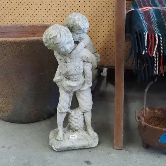 concrete garden ornaments - piggy back children H480