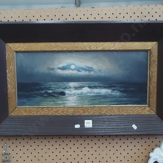 oak framed oil on board - coastal scene