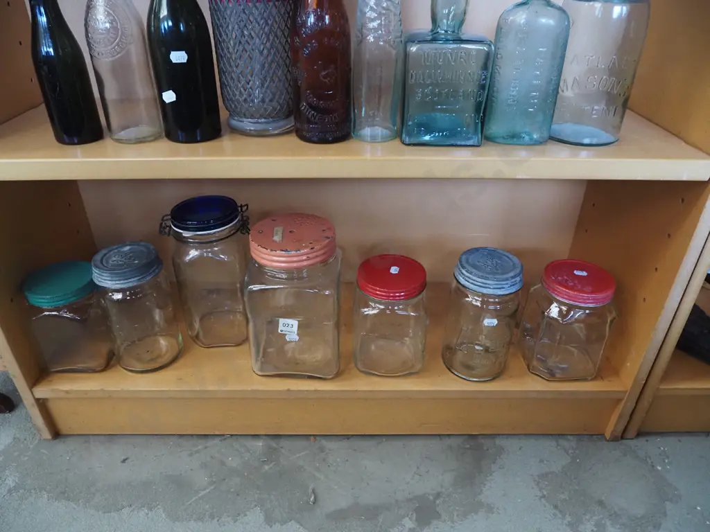 shelf; vintage lidded storage canisters Image 1++