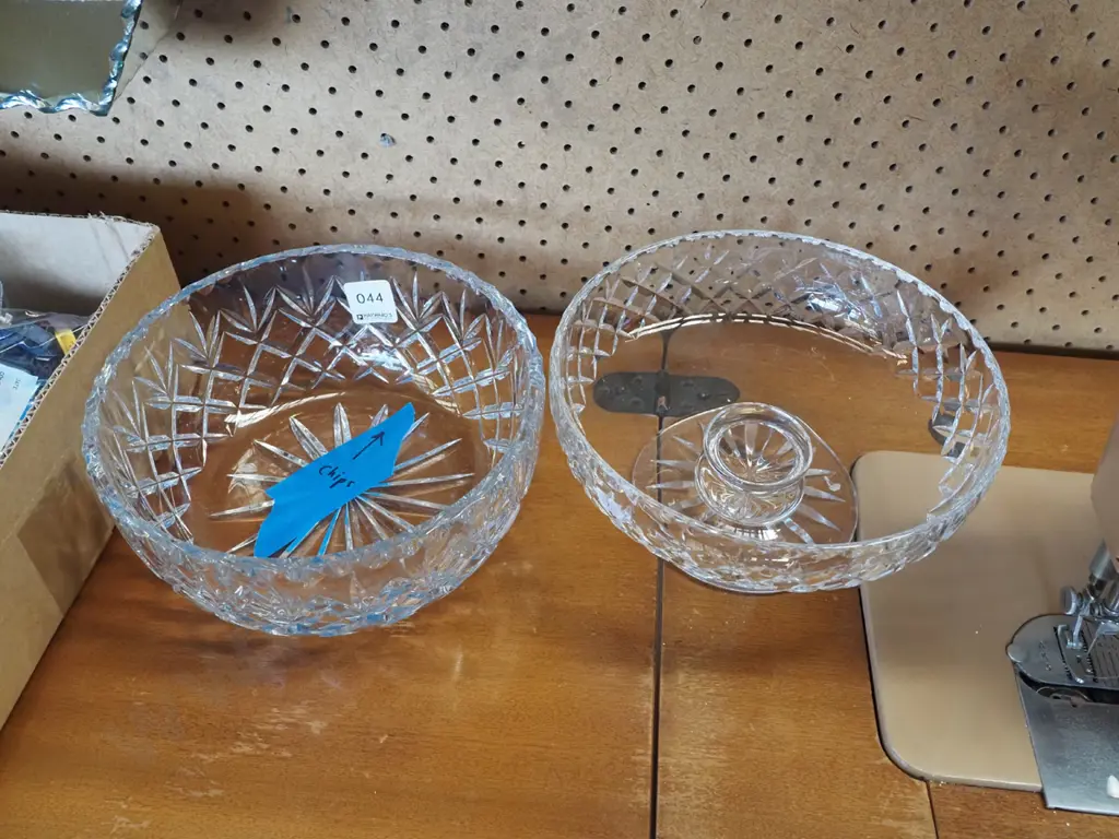 cut crystal footed bowl, 1 other - has small chips Image 1++