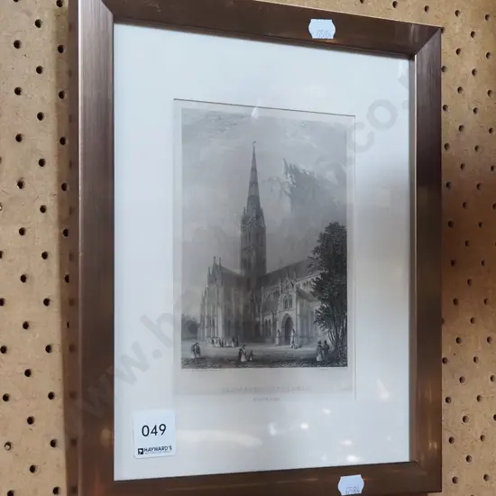 small framed etching - Salisbury Cathedral