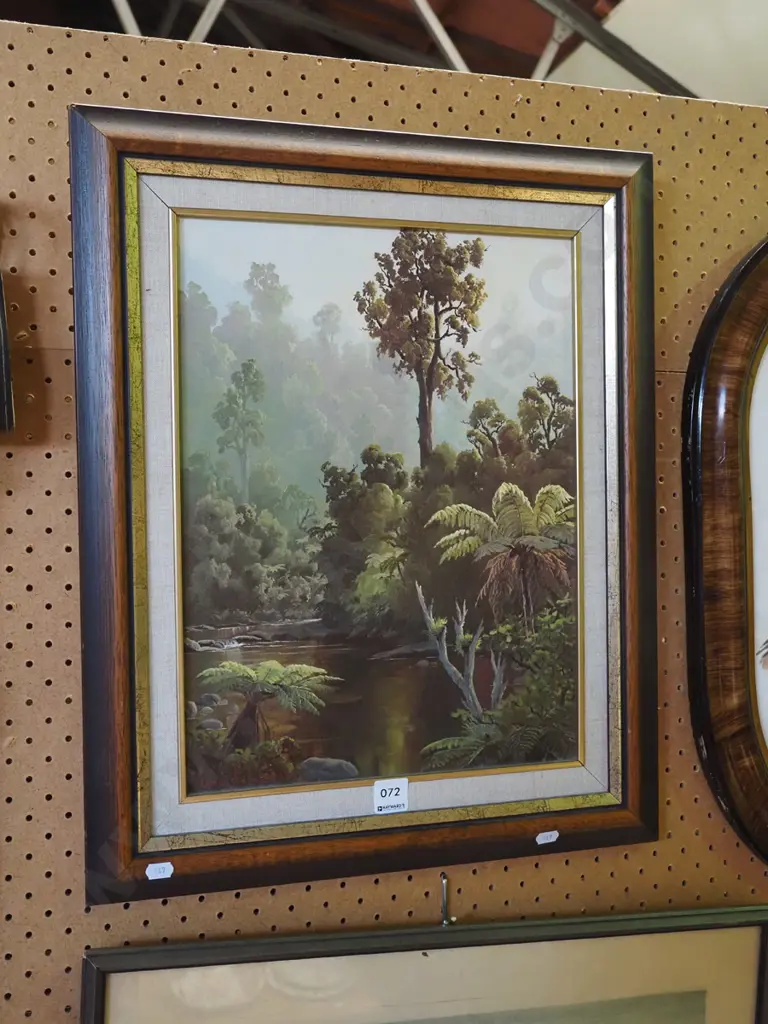David Lewis - framed oil on board - bush scene H385 W285 Image 1++