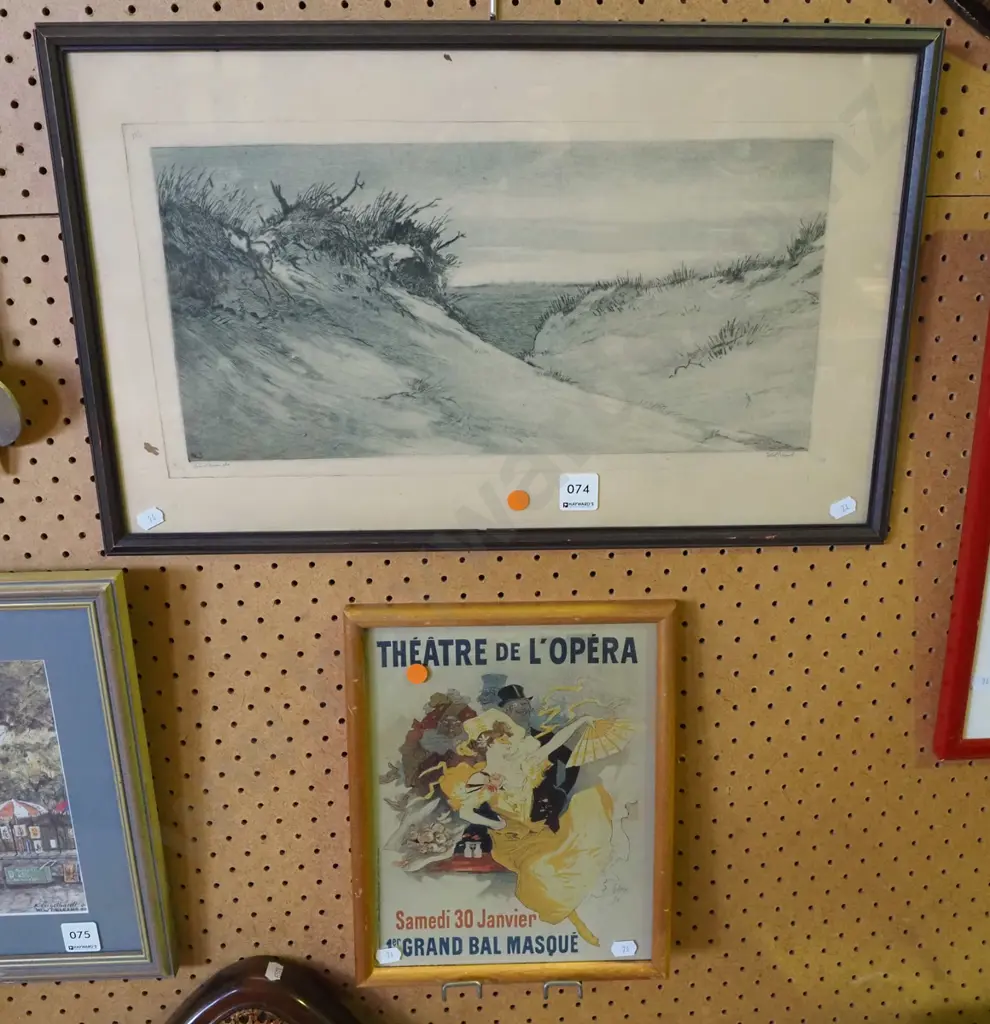 2x framed prints - beach scene, opera - orange dots Image 1++