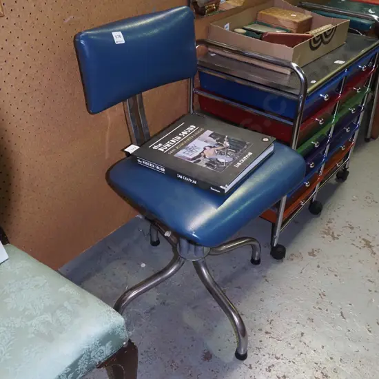 mid century blue vinyl office chair