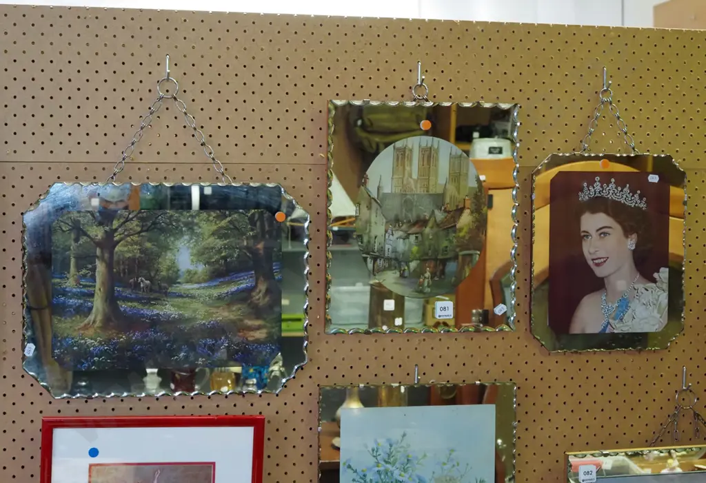 3x mirrored framed prints - landscape, cityscape, QEII - orange dots Image 1++