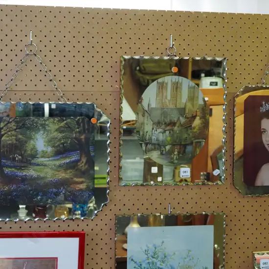 3x mirrored framed prints - landscape, cityscape, QEII - orange dots