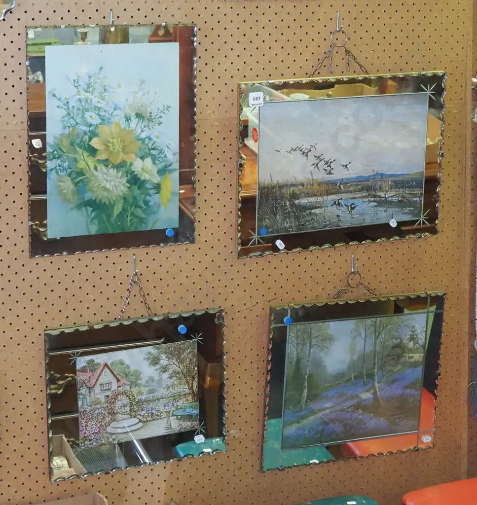 4x mirror framd prints - landscapes, flower - blue dots Image 1++