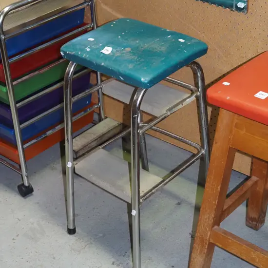 blue vinyl top kitchen step stool - marks