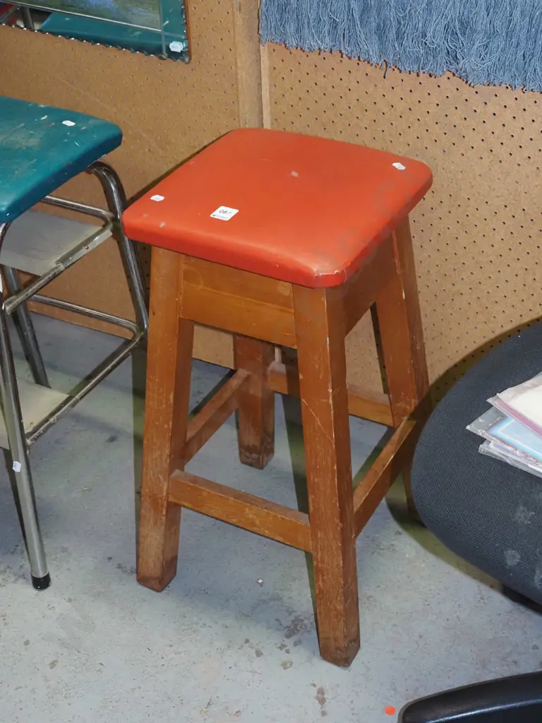 red vinyl topped rimu stool Image 1++
