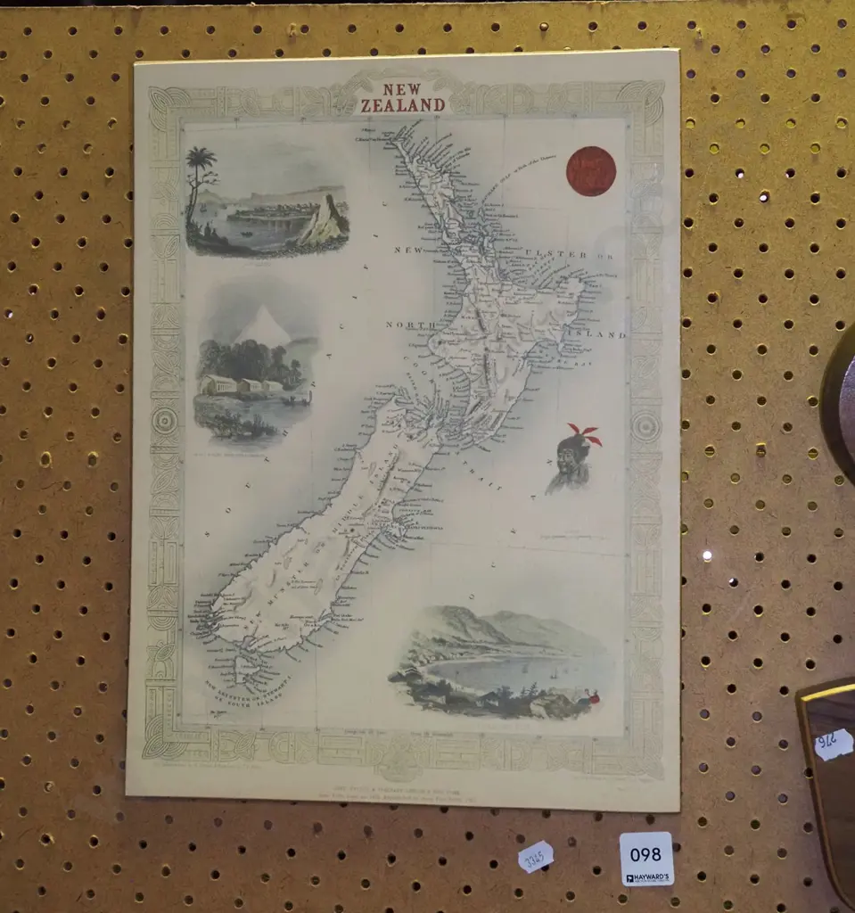 unframed reproduction map of New Zealand print Image 1++