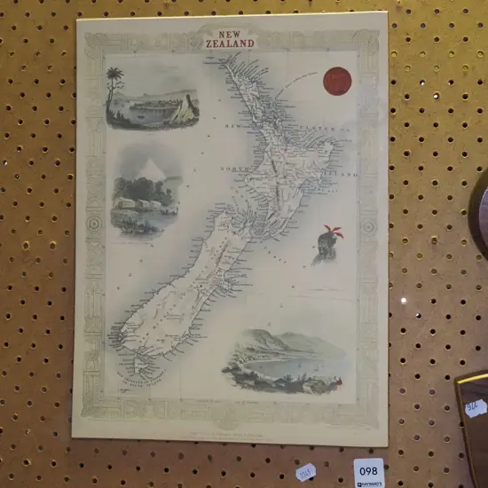 unframed reproduction map of New Zealand print
