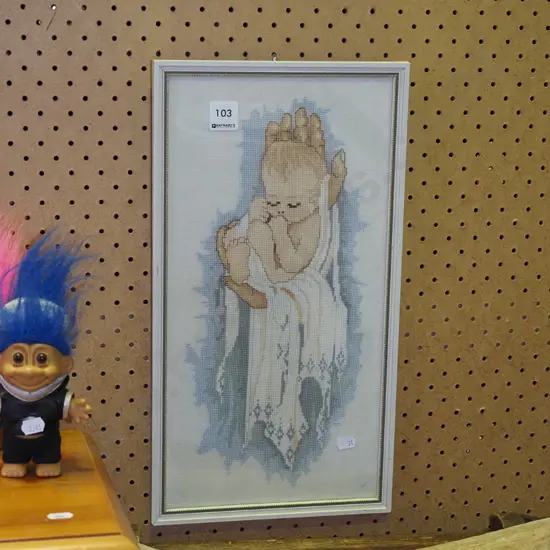 framed needlework - baby