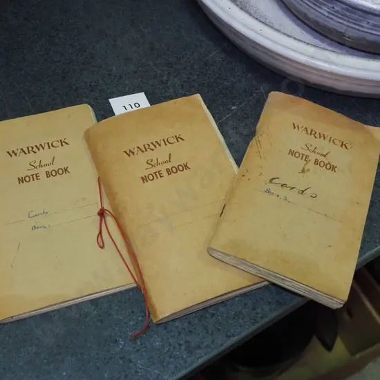 3x hand written notebooks, collector cards