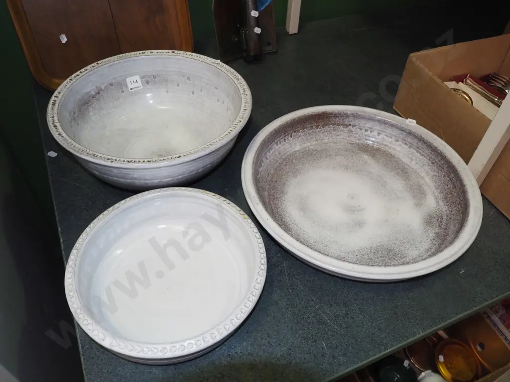 3x studio pottery bowls Largest Diam380 Image 1++