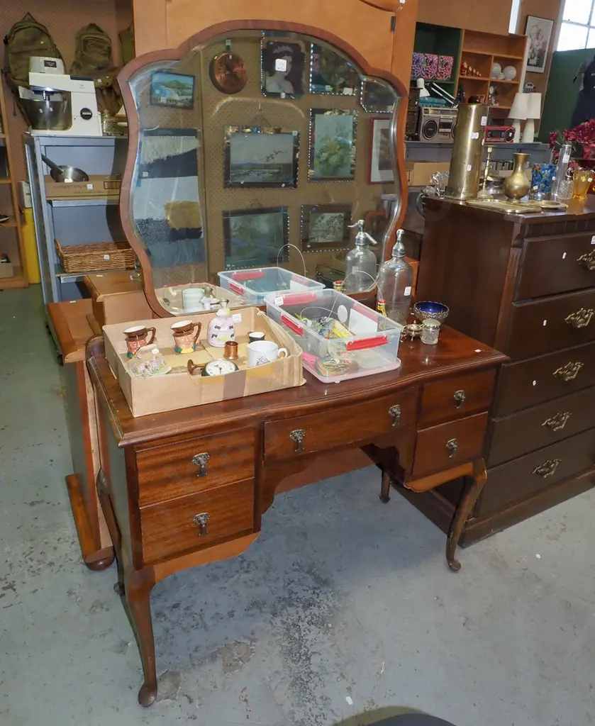 mahogany cab leg 5 drawer mirror back dresser H1580 W1030 D430 Image 1++