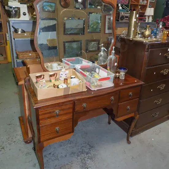 mahogany cab leg 5 drawer mirror back dresser H1580 W1030 D430