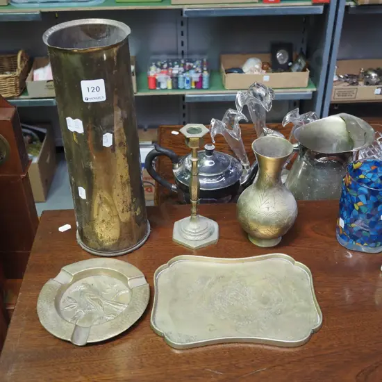 shell casing brass ashtray, candlestick etc