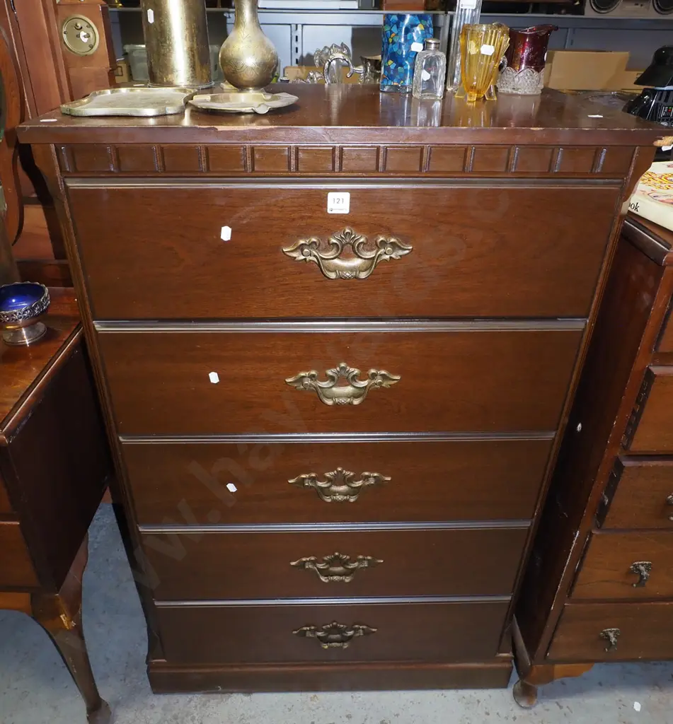 mdf and mahogany 5 drawer tall boy H1130 W720 D400 Image 1++
