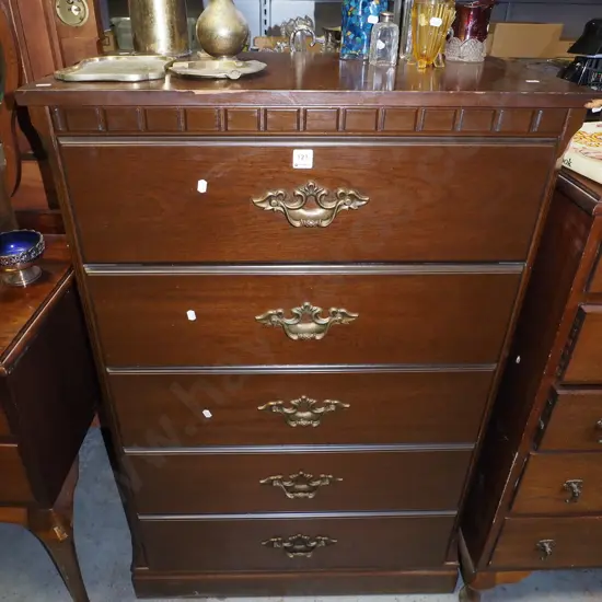 mdf and mahogany 5 drawer tall boy H1130 W720 D400