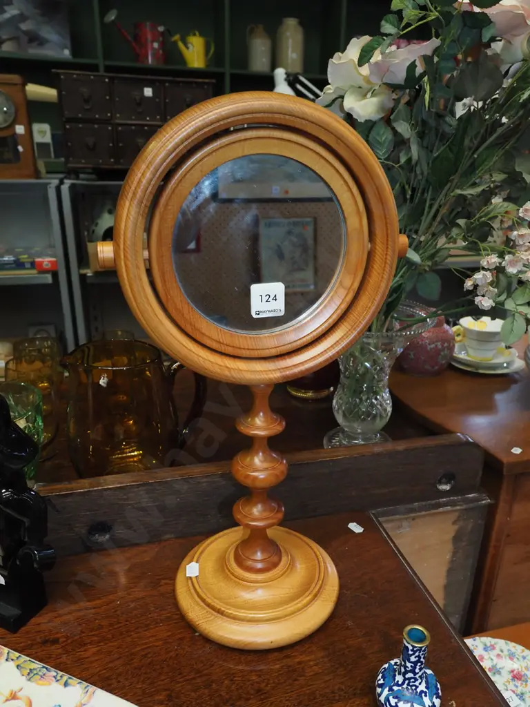 turned wooden dressing table shaving mirror H4220 Image 1++