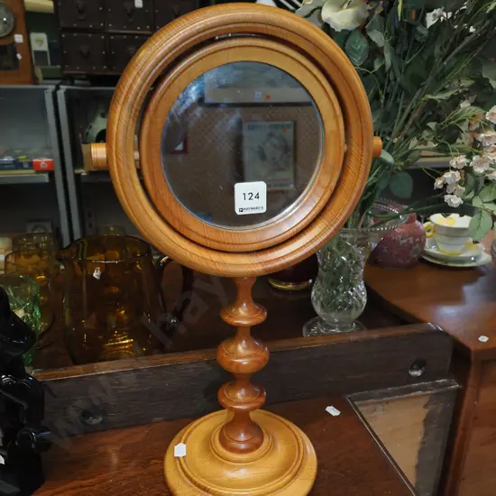 turned wooden dressing table shaving mirror H4220