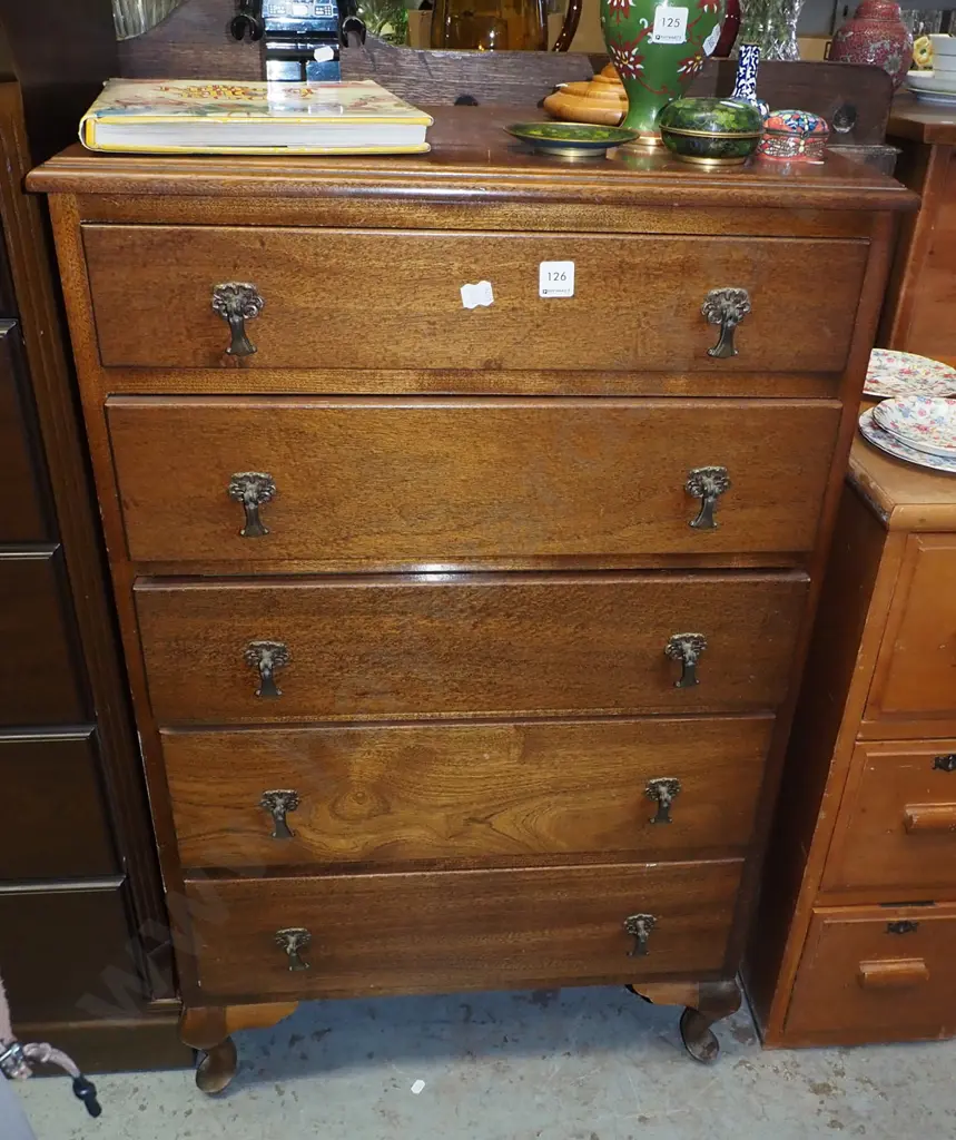 cab leg mahognay 5 drawer chest H1050 W630 D420 Image 1++