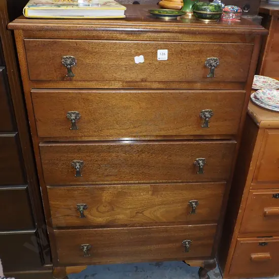 cab leg mahognay 5 drawer chest H1050 W630 D420