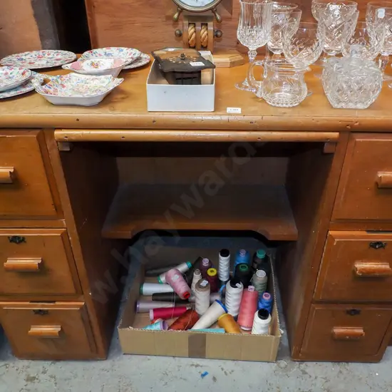 mixed timbers 6 drawer desk with pull out shelf H740 W1020 D420