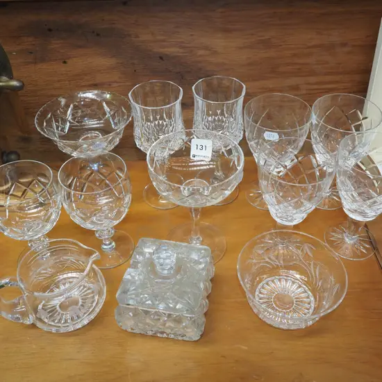 cut crystal wine glasses, creamer, canister etc
