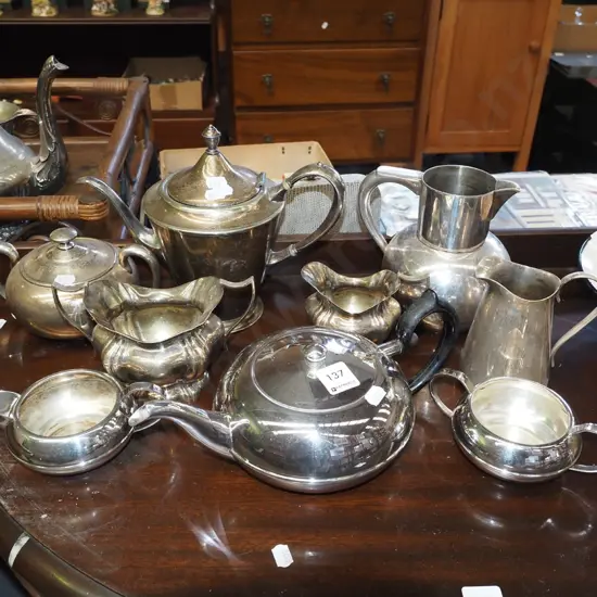 plated ware teapots, creamers etc