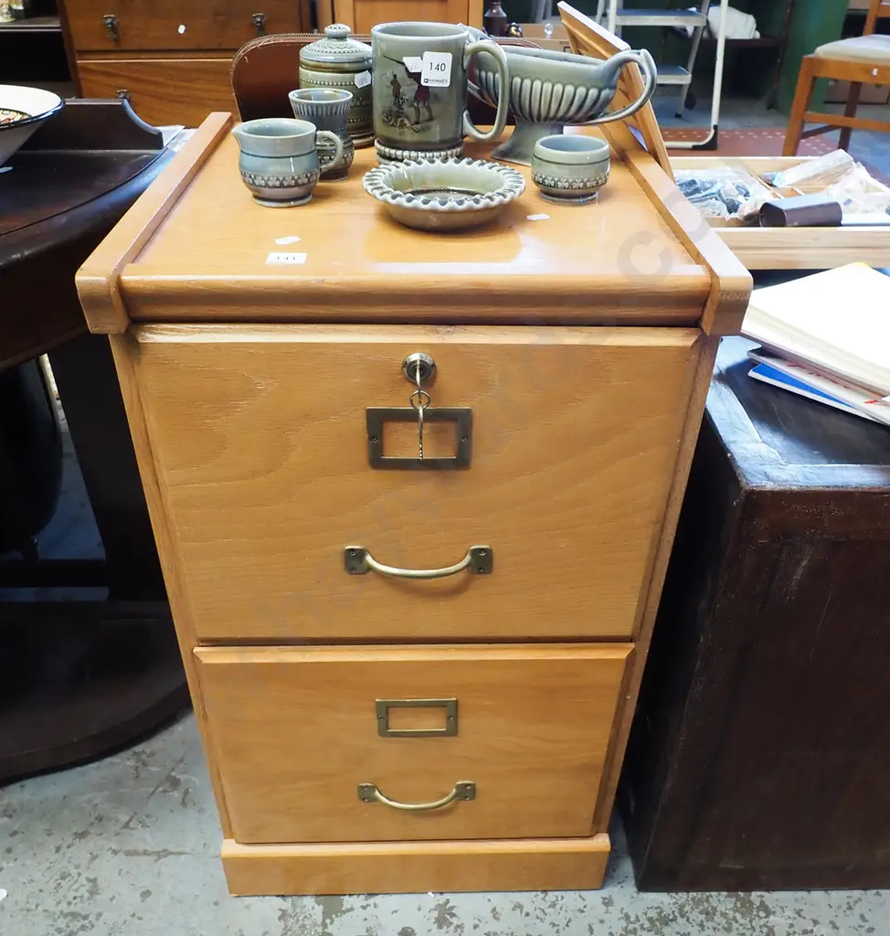 oak veneer 2 drawer filing cabinet - keyin offcie Image 1++