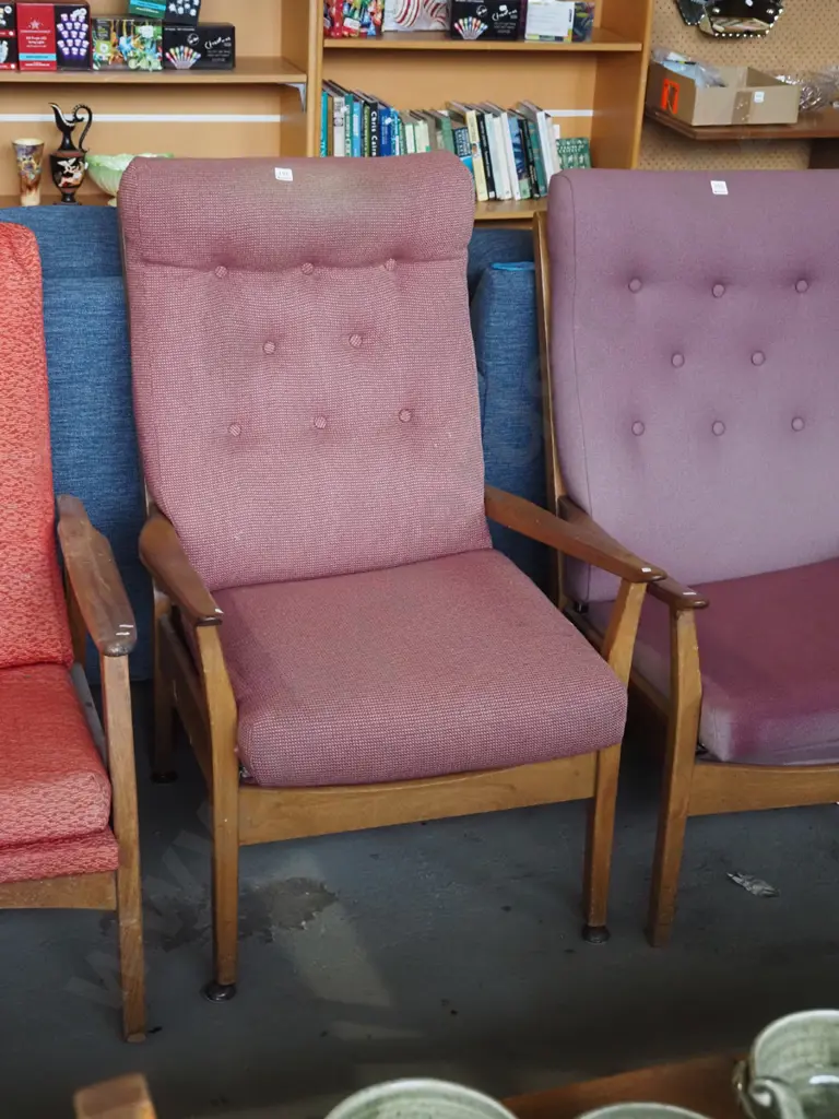 deep buttoned mid century armchair - upholstery needs attention Image 1++