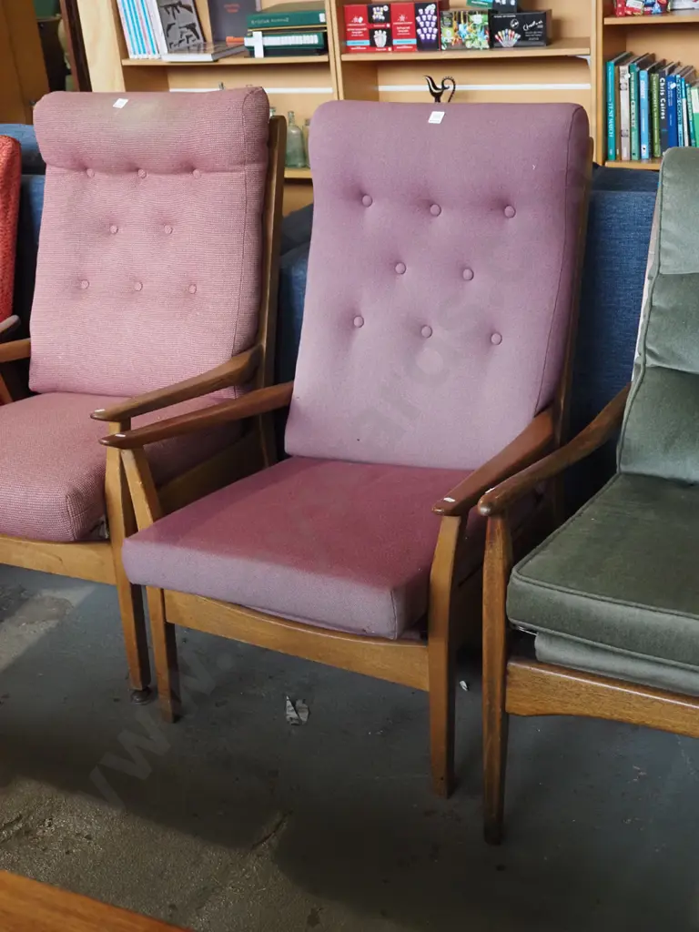 deep buttoned mid century armchair - upholstery needs attention Image 1++