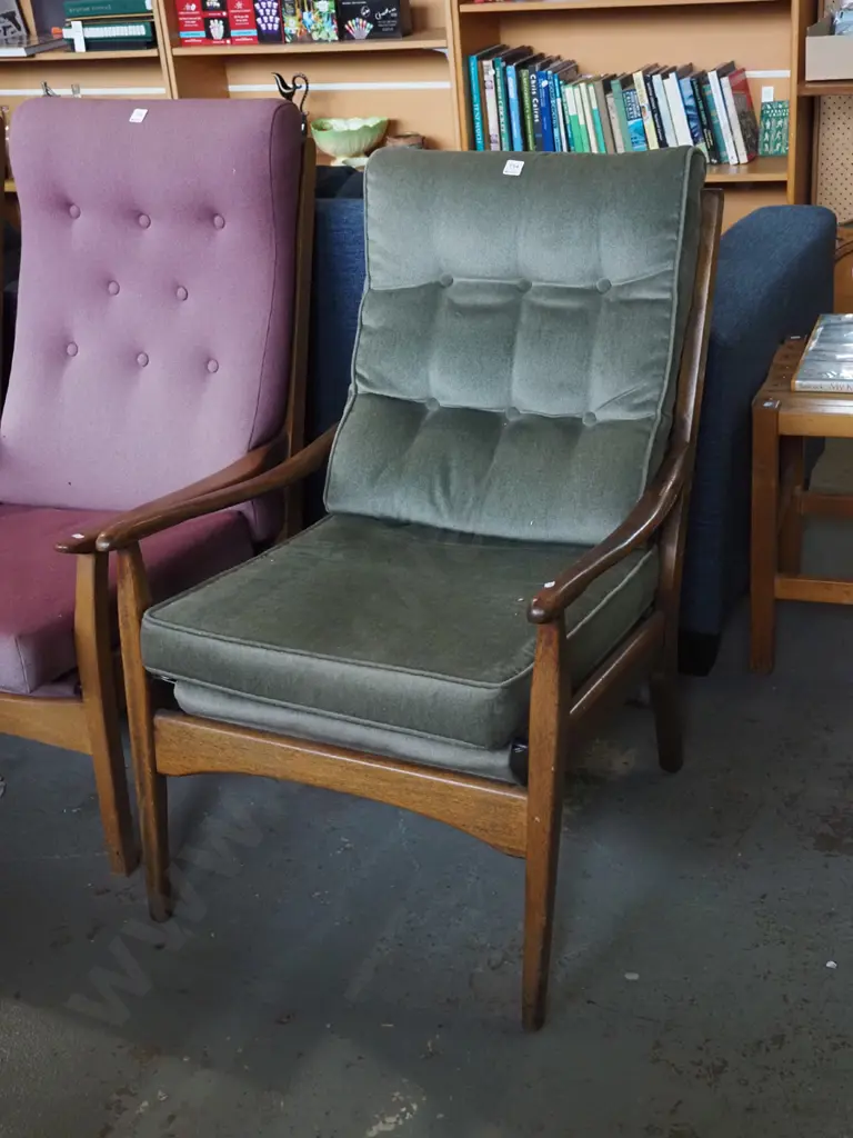 deep buttoned mid century armchair - upholstery needs attention Image 1++