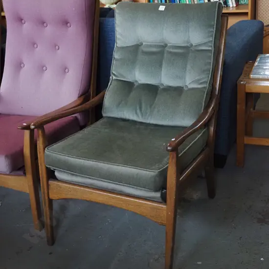 deep buttoned mid century armchair - upholstery needs attention