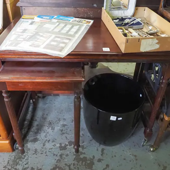 2x mahogany table on casters - should be nest of 3