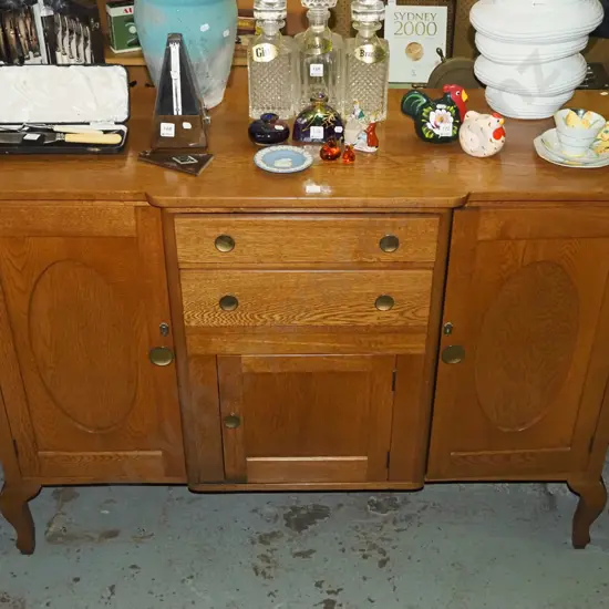oak cab leg buffet sideboard with 3 doors and 2 drawers - resurfaced