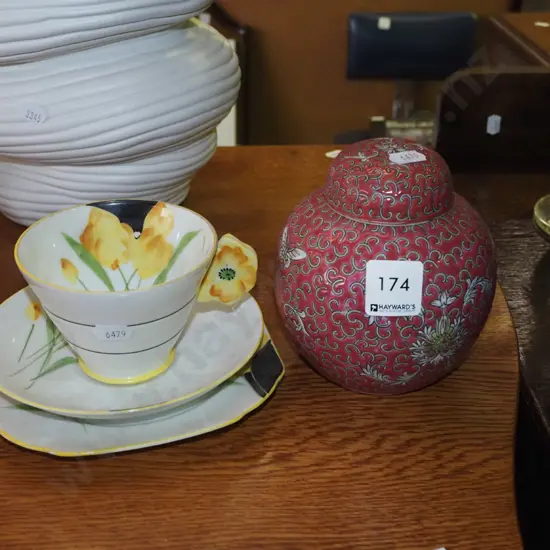 hand painted trio, ginger jar