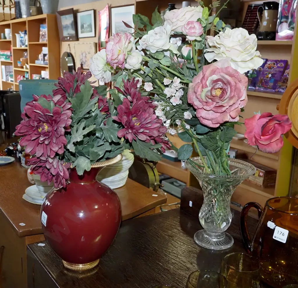 cut crystal vase, faux flowers, Italian vase, faux flowers Image 1++