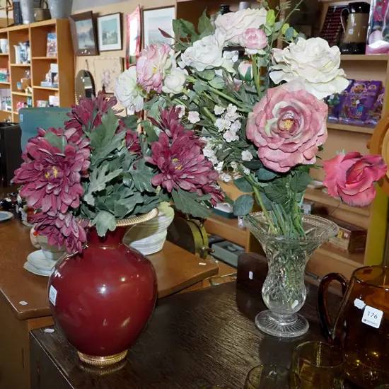 cut crystal vase, faux flowers, Italian vase, faux flowers