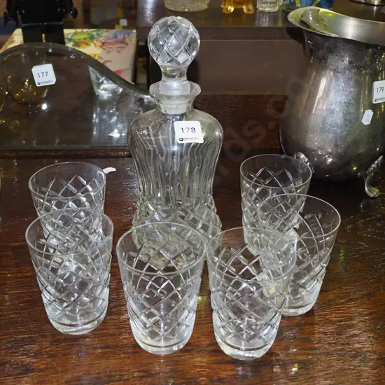 glass top decanter, 6 glasses