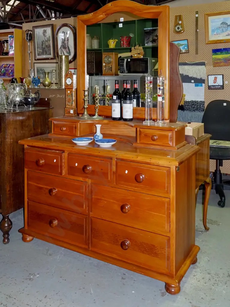 recycled rimu 9 drawer mirror back dresser H1780 W1250 D450 Image 1++