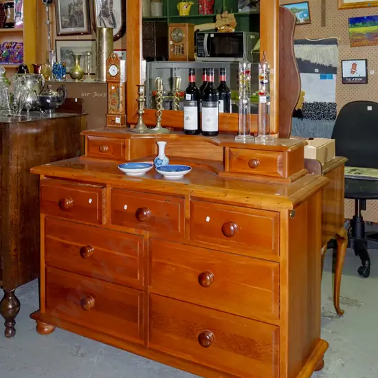 recycled rimu 9 drawer mirror back dresser H1780 W1250 D450