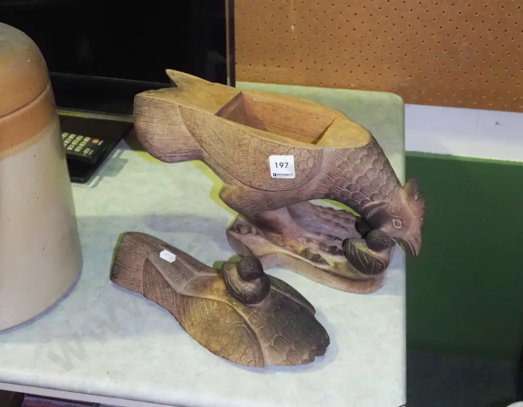 carved wooden poultry themed storage canister H260 Image 1++