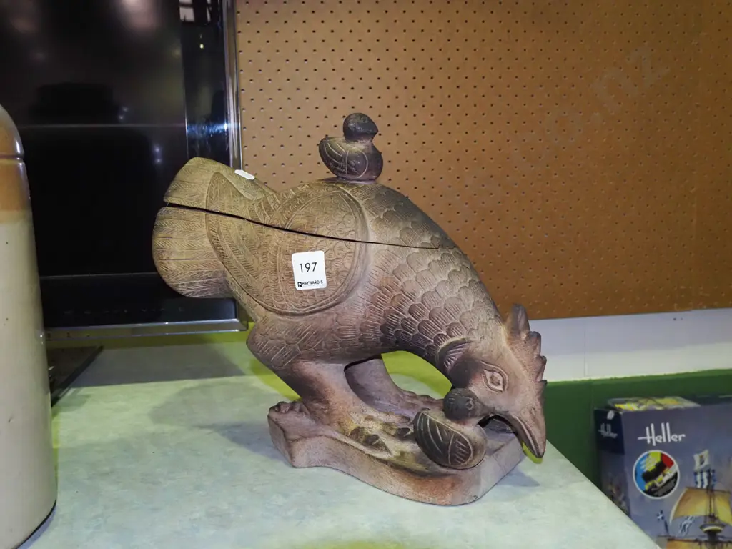 carved wooden poultry themed storage canister H260 Image 1++