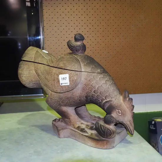 carved wooden poultry themed storage canister H260