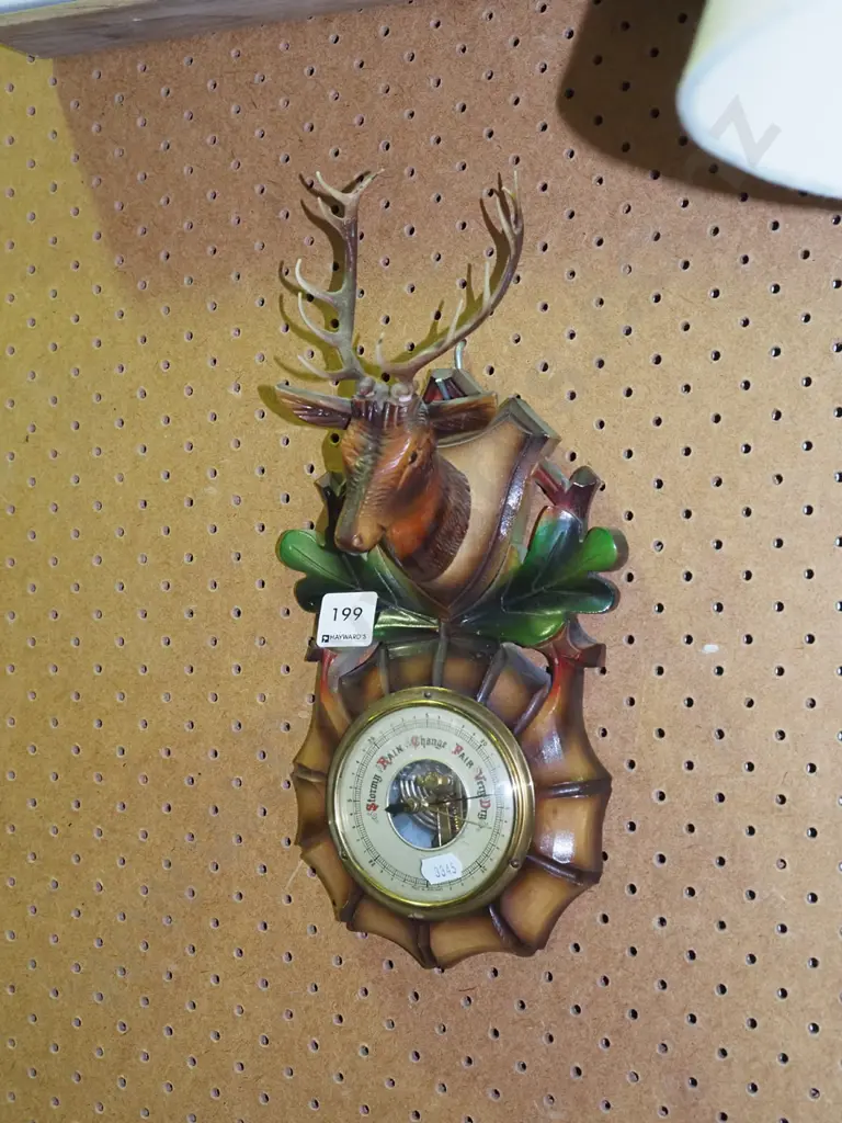 carved wooden deer themed barometer  Image 1++